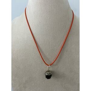 Black textured dome pendant necklace